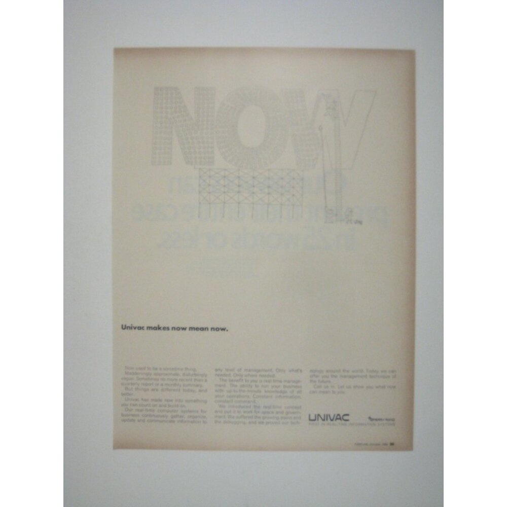 Univac Now Computer Systems Advertisement 1960s Vintage Print Ad